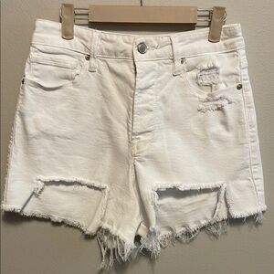 GOOD AMERICAN White Distressed Denim Shorts